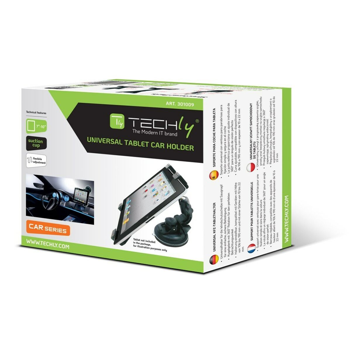 Tabletin yleisteline autoon Techly I-TABLET-VENT Musta